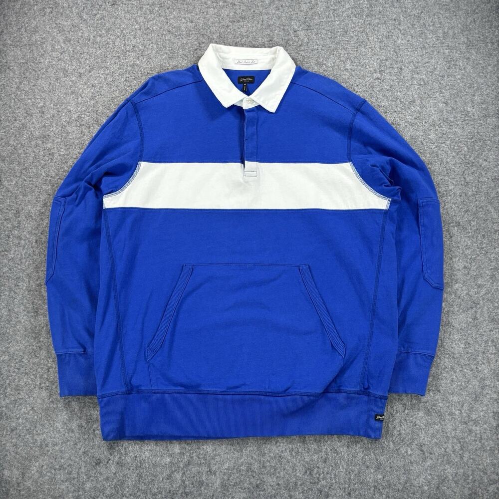 Good Man Brand Mens Medium Royal Blue White Block Long Sleeve Rugby Polo Shirt